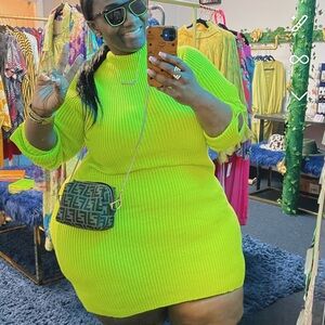 Neon Green Ribbed Dress